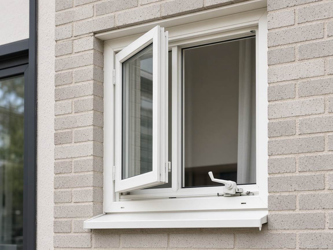 White aluminum casement window opened outward