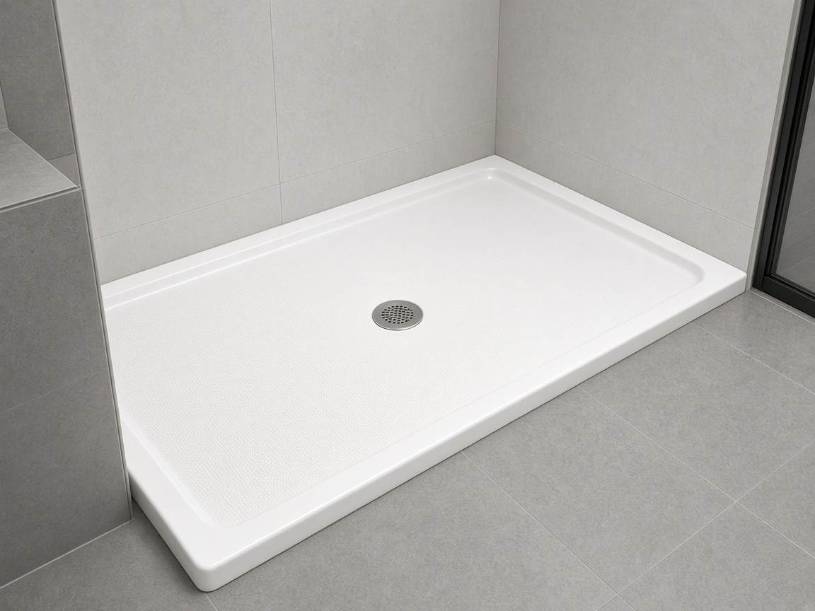 White shower pan with a center drain